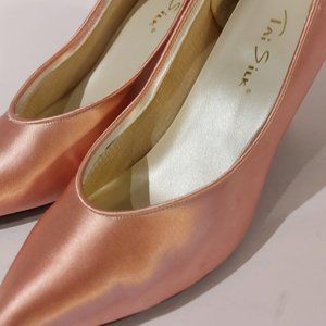 Pink Thai Silk High Heels Shoes Size 6.5